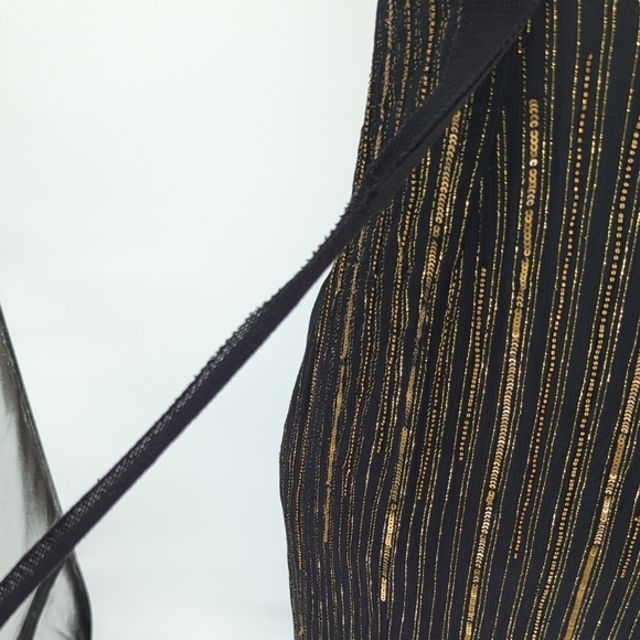 01416 Zara Striped Sequins Midi Dress Black Gold Size Medium party flapper glam - Picture 6 of 10